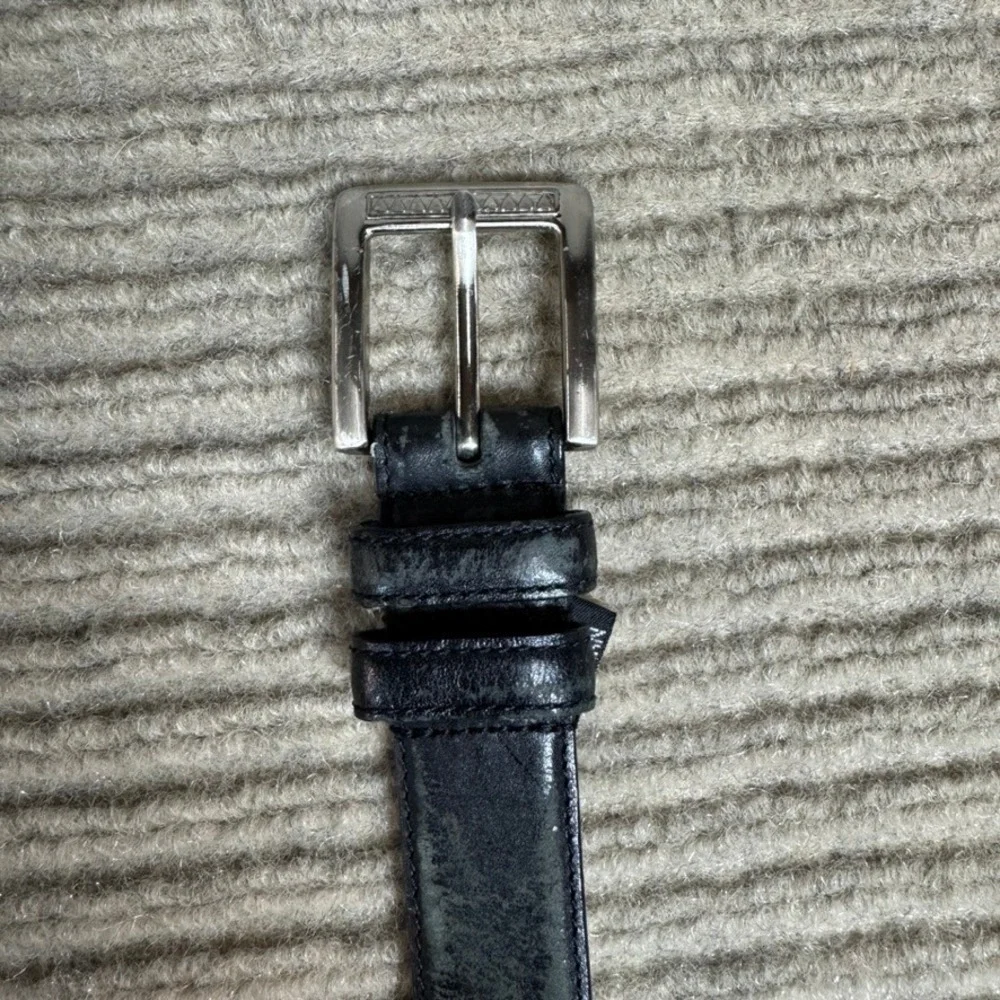 Greg Norman Mens Black Leather Belt Size 32 Full Grain Cowhide Silver Buckle